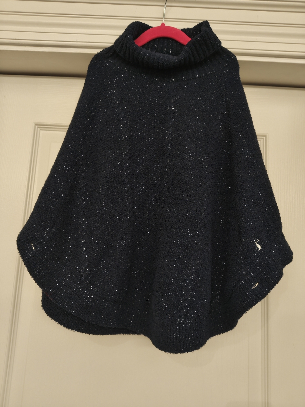 Navy Sparkle Turtleneck Poncho Sweater/Cape - Girls